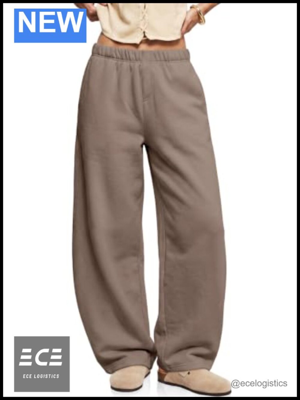 Fleece Lined Wide Leg Sweatpants Barrel Fit High Rise Drawstring Cotton